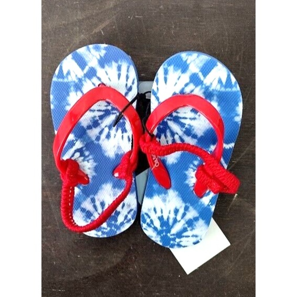 Cat Jack Kids Toddler Flip Flops Sandals Blue Tie Dye Red Strap Size S 5/6